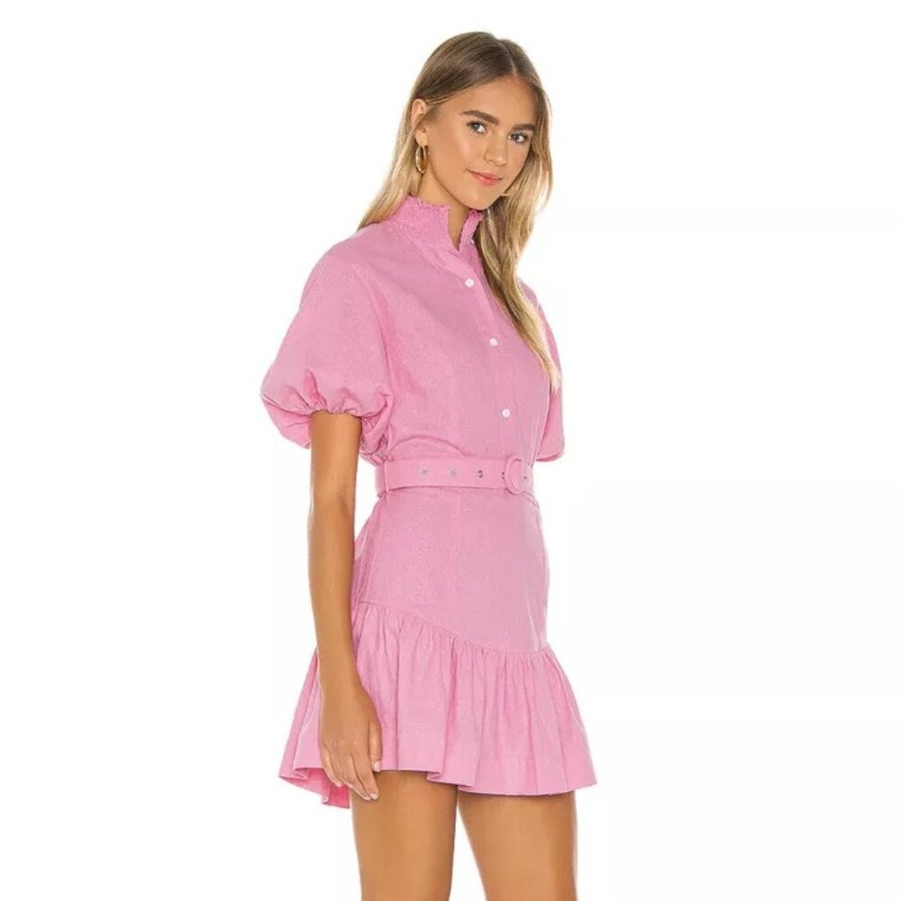 S/W/F Violetta Linen Belted Mini Pink Dress